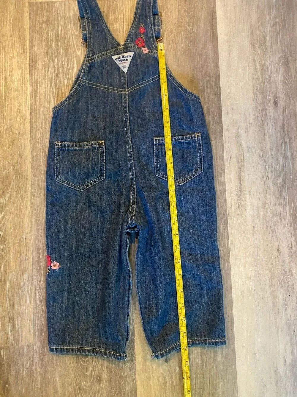 OshKosh B’gosh Toddler Girls Denim Overalls Blue Jean Floral Embroidered 18 Mo